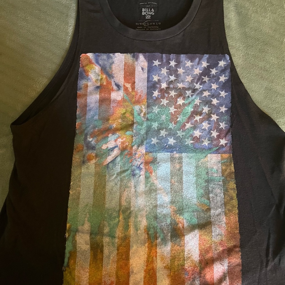 Billabong Muscle Tank Top Tye Dye American Flag Graphic Design Sz Small - Picture 5 of 9